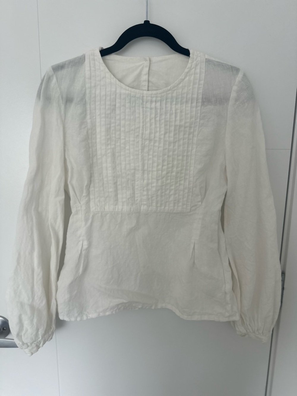 Son de Flor 100% Linen Pintuck Panel Long-Sleeve Blouse
